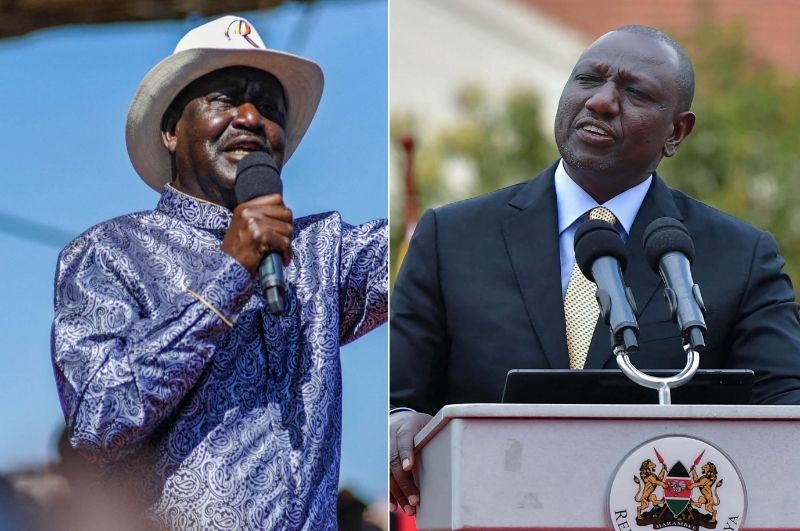 Le leader de l'opposition kenyane Raila Odinga (à gauche) et le président William Ruto.