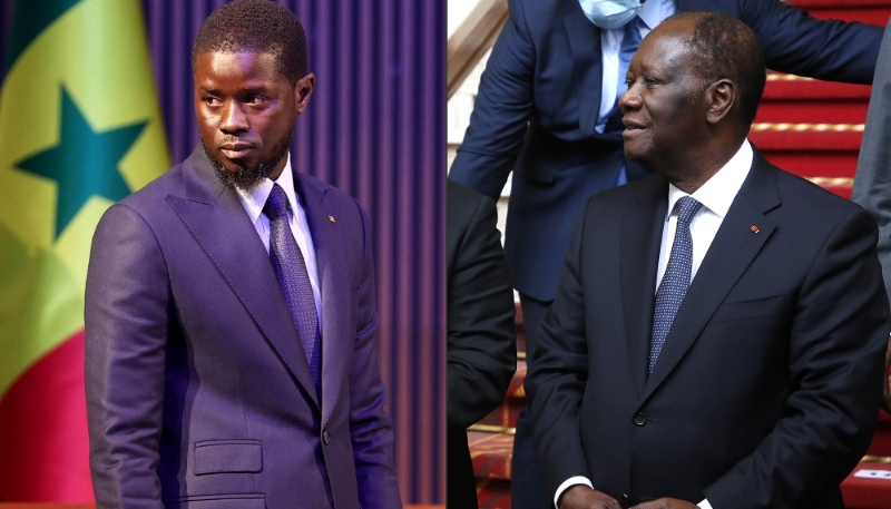 Le président sénégalais, Bassirou Diomaye Faye (à g.), et son homologue ivoirien, Alassane Ouattara.