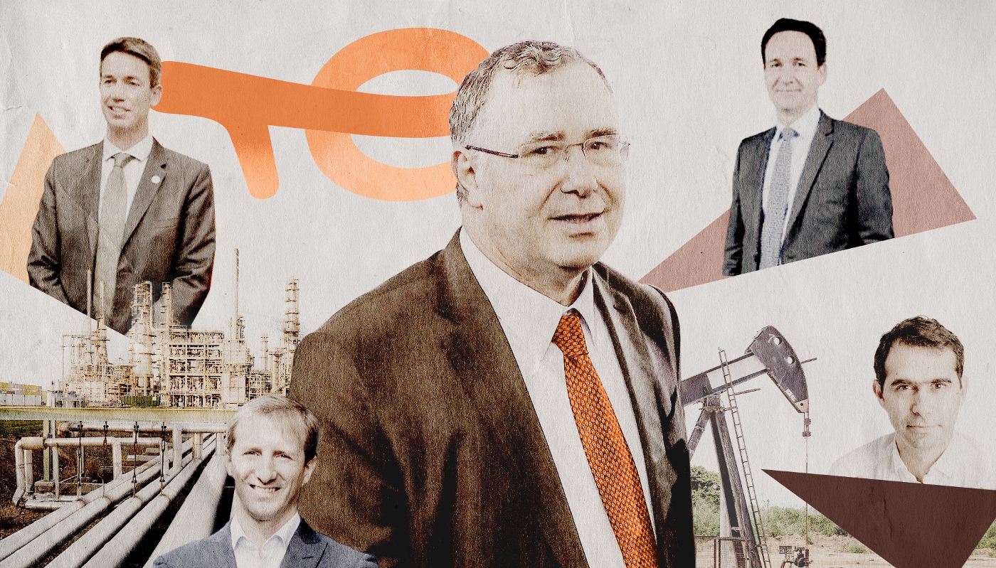 Autour du PDG de TotalEnergies Patrick Pouyanné (de gauche à droite et de haut en bas) : Olivier Jouny, Stéphane Michel, Arnaud Le Foll et Julien Pouget.