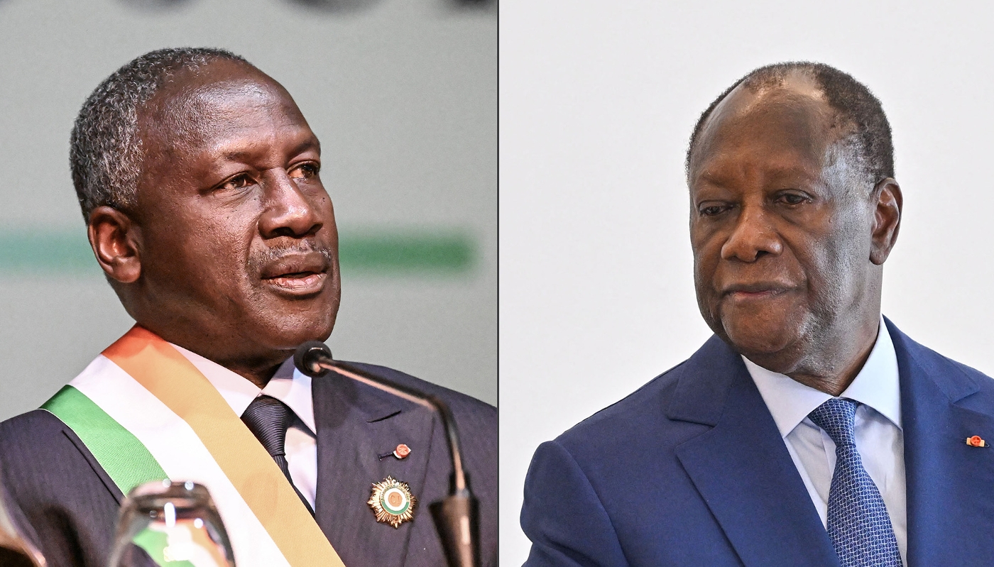 Adama Bictogo, président de l'Assemblée nationale ivoirienne (à gauche) et Alassane Ouattara, président de la Côte d'Ivoire (à droite)