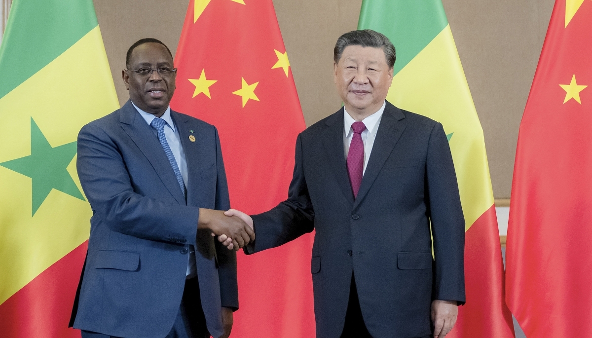 Macky Sall, alors président du Sénégal, et son homologue chinois, Xi Jinping, à Johannesburg (Afrique du Sud), le 23 août 2023