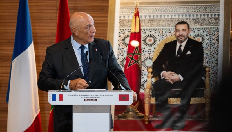 Discours de Mostafa Terrab durant la visite d'Emmanuel Macron, le 30 octobre à Rabat.