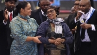 Marthe Kasalu Jibikila, la mère du président congolais Félix Tshisekedi, à Bruxelles, en février 2017, lors des funérailles de son mari, Étienne Tshisekedi.