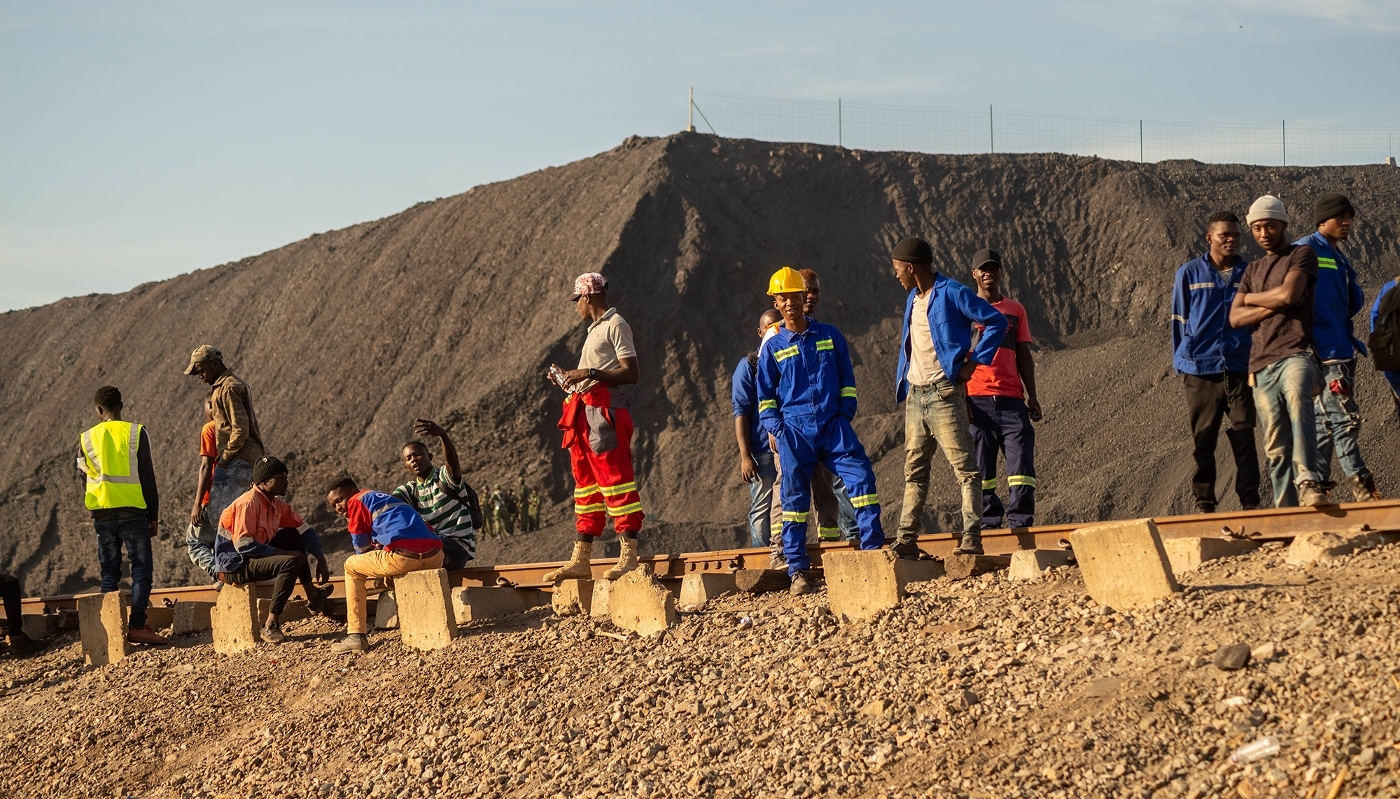 Des employés d'une mine de cuivre à Kitwe, en Zambie, en octobre 2018.