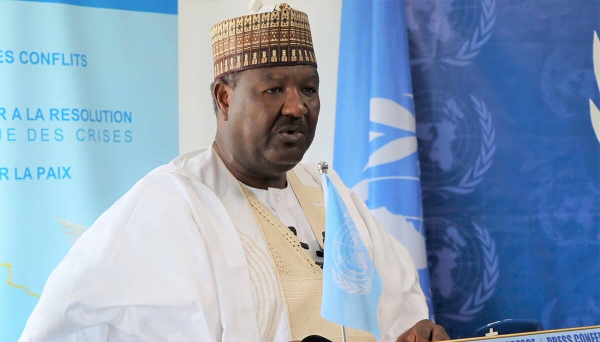 Abdou Abarry au cours d'une conférence de presse au siège de l'Unoca, à Libreville, le 28 mars 2025.