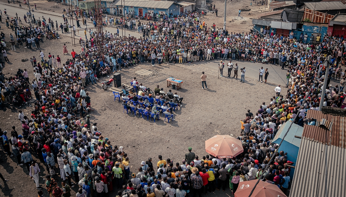 Une réunion publique de l'Alliance du fleuve Congo, à Goma, en RDC, le 24 juillet 2025.