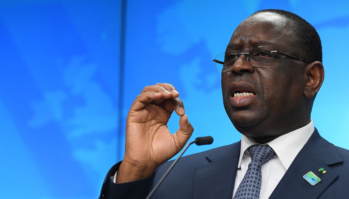 Macky Sall au cours d'un sommet Union africaine-Union européenne, à Bruxelles, le 18 février 2022.