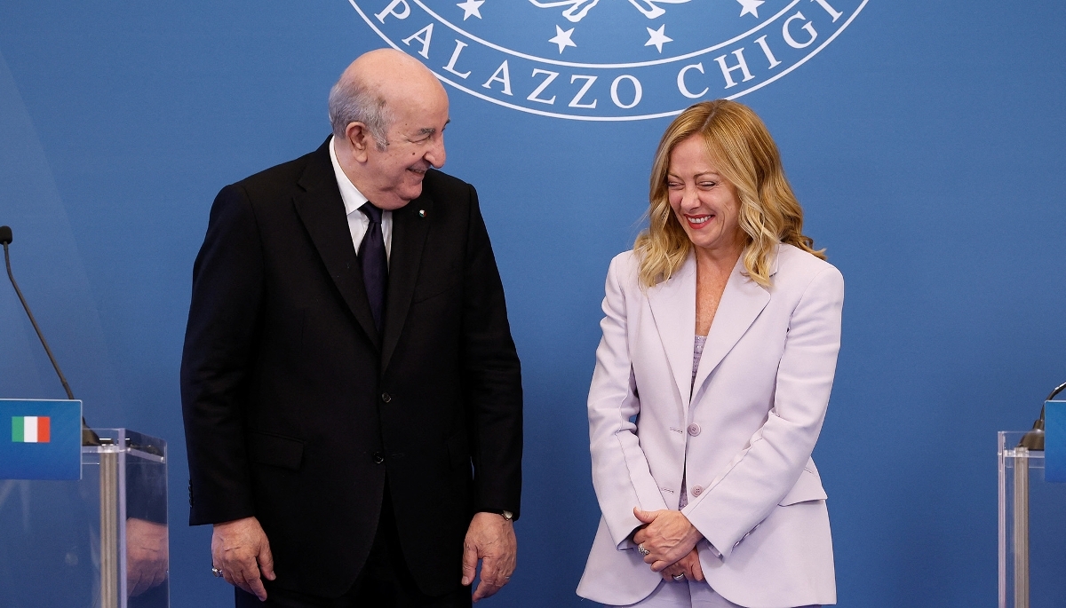 Giorgia Meloni reçoit Abdelmadjid Tebboune à la villa Doria Pamphilj, à Rome, le 23 juillet 2025.