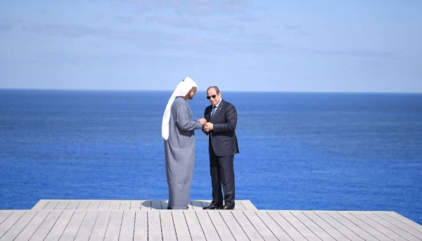 Abdel Fattah al-Sissi et Mohammed bin Zayed al-Nahyan à la cérémonie de lancement du projet de Ras al-Hikma, le 4 octobre 2024.