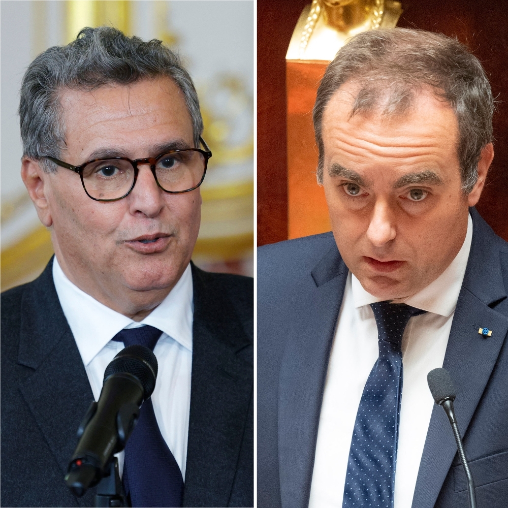 Le chef du gouvernement marocain, Aziz Akhannouch, et son homologue français, Sébastien Lecornu.