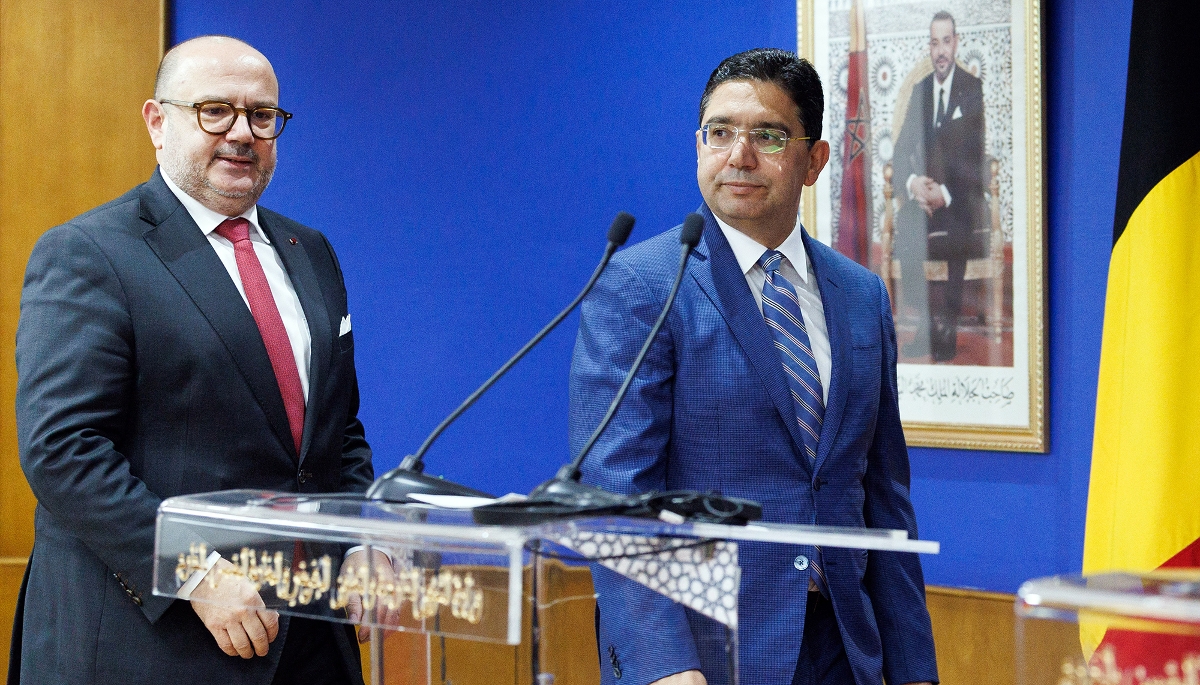 L'ancien ministre belge des affaires étrangères, Bernard Quintin, et son homologue marocain, Nasser Bourita, à Rabat, le 29 janvier 2025.