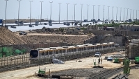 Des rames de la ligne 4 sur une voie d'essai, dans le gouvernorat de Gizeh, le 18 octobre 2026.