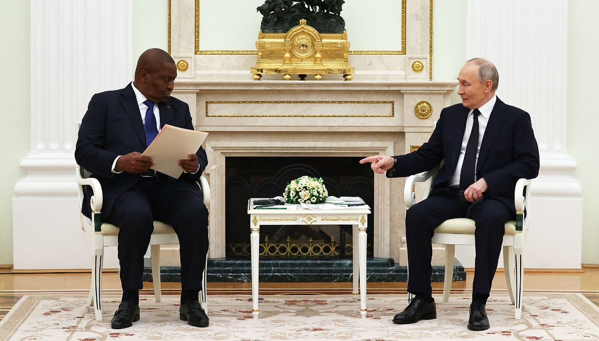 Faustin-Archange Touadéra reçu par Vladimir Poutine à Mouscou, le 16 janvier 2025.