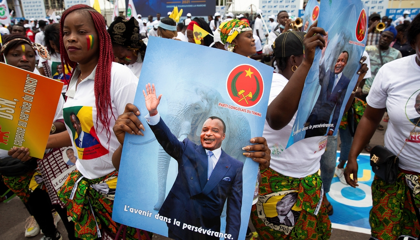 Manifestation de soutien à la réélection de Denis Sassou-Nguesso, à Brazzaville, le 19 mars 2021.