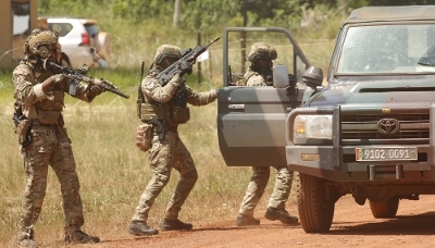 Exercice Flintlock sous commandement américain à l’Académie internationale de lutte contre le terrorisme, à Jacqueville, en Côte d'Ivoire, le 30 avril 2026.