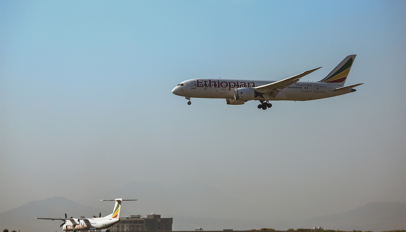 Un avion de la compagnie Ethiopian Airlines à l'aéroport international d'Addis-Abeba, en mars 2021.