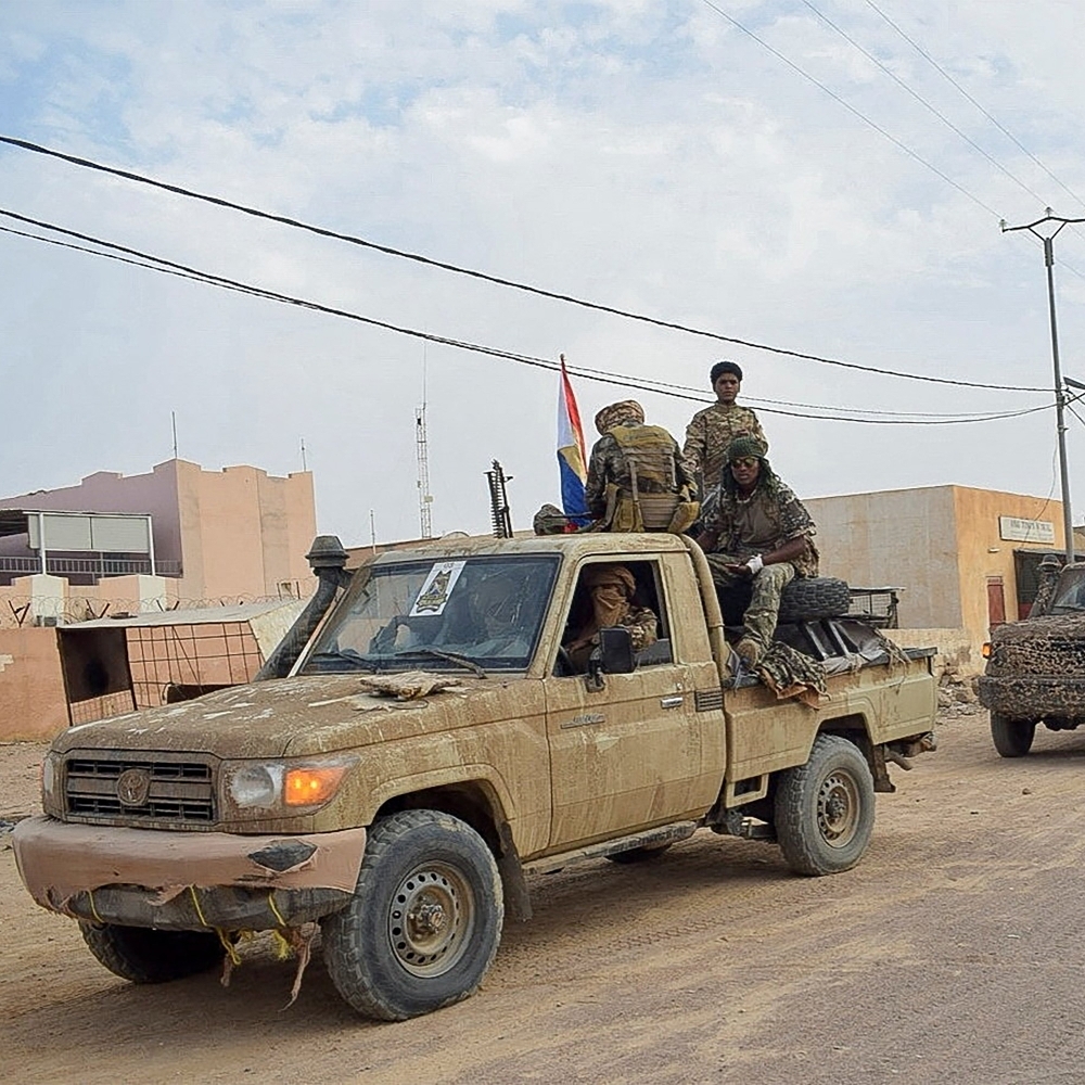 Des soldats du Front de libération de l'Azawad à Kidal, au Mali, en avril 2026.