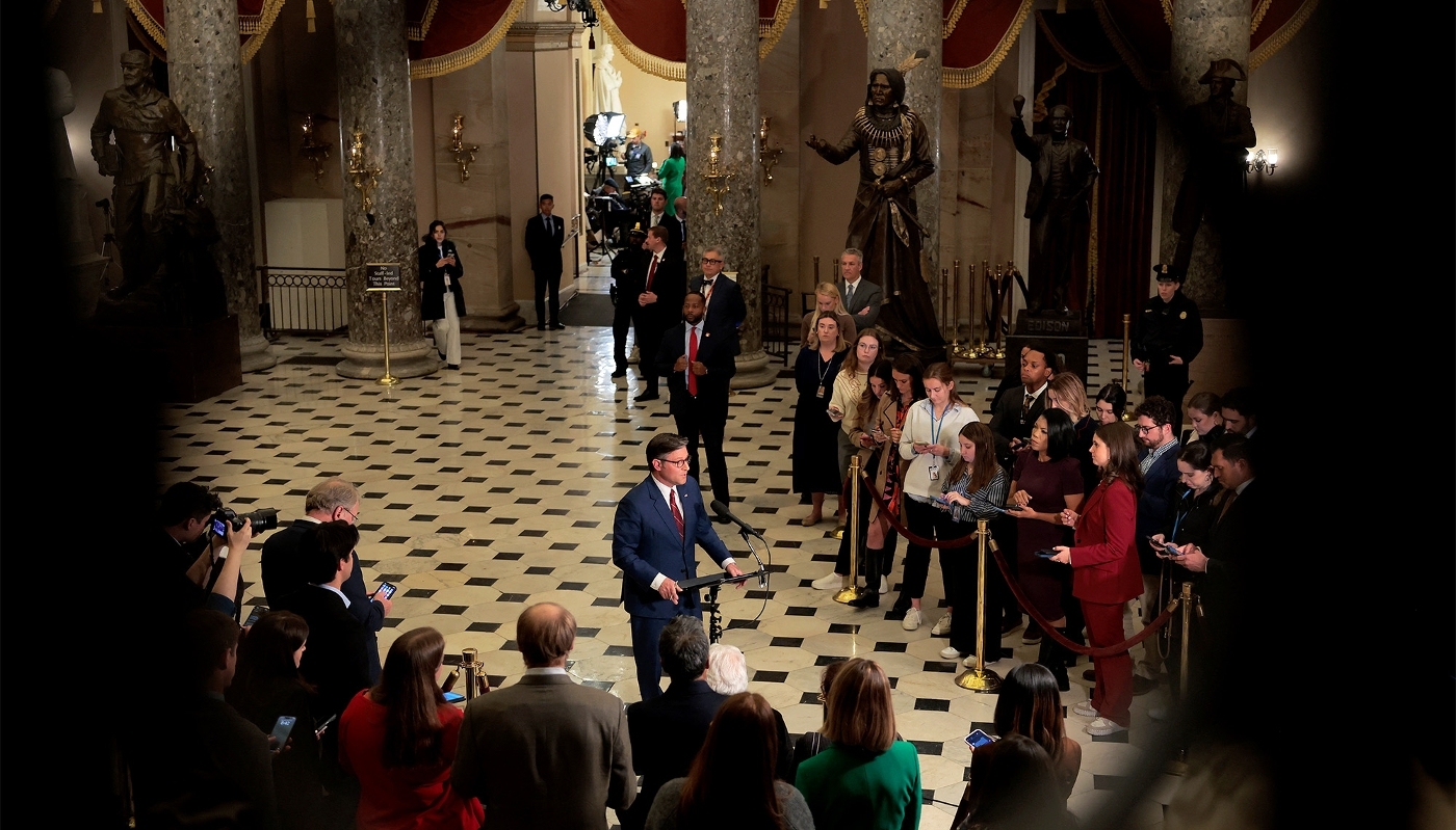 Le speaker de la Chambre des représentants, Mike Johnson, à Washington le 12 novembre 2025.
