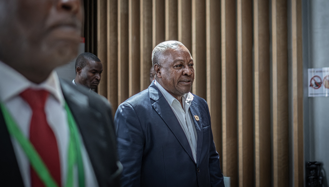Le président ghanéen, John Dramani Mahama, à Addis-Abeba, en février 2026.