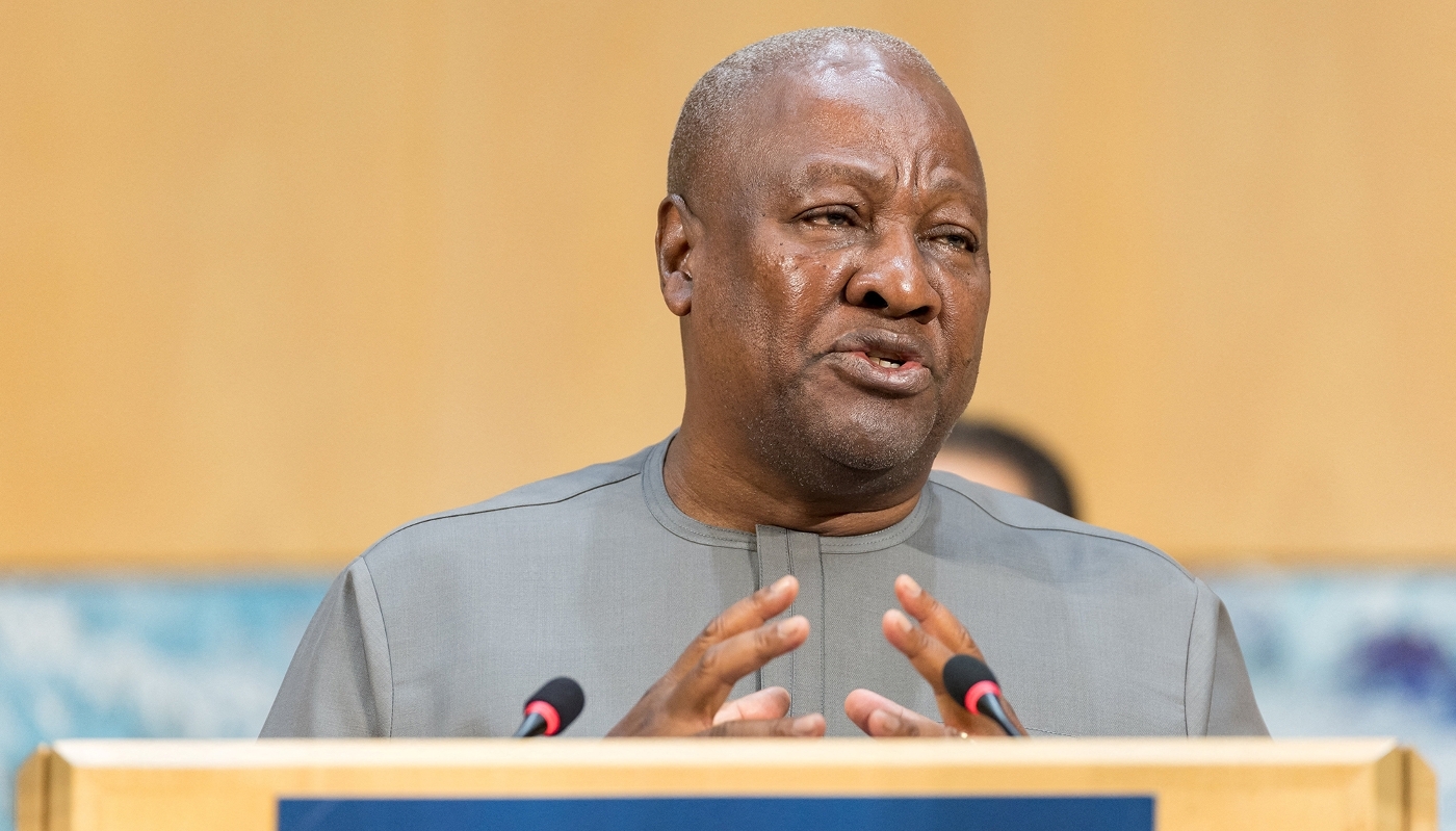 Le président ghanéen, John Dramani Mahama, à Genève, en Suisse, en mai 2026.