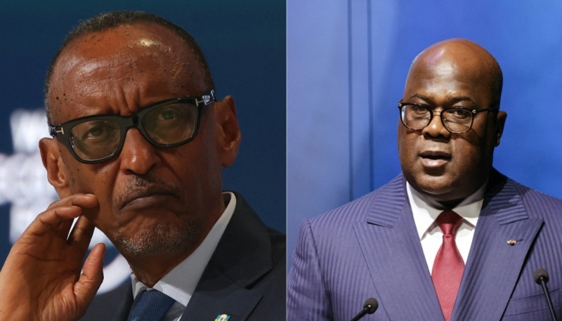 Photomontage du président rwandais Paul Kagame (à g.) et de son homologue congolais Félix Tshisekedi (à dr.).