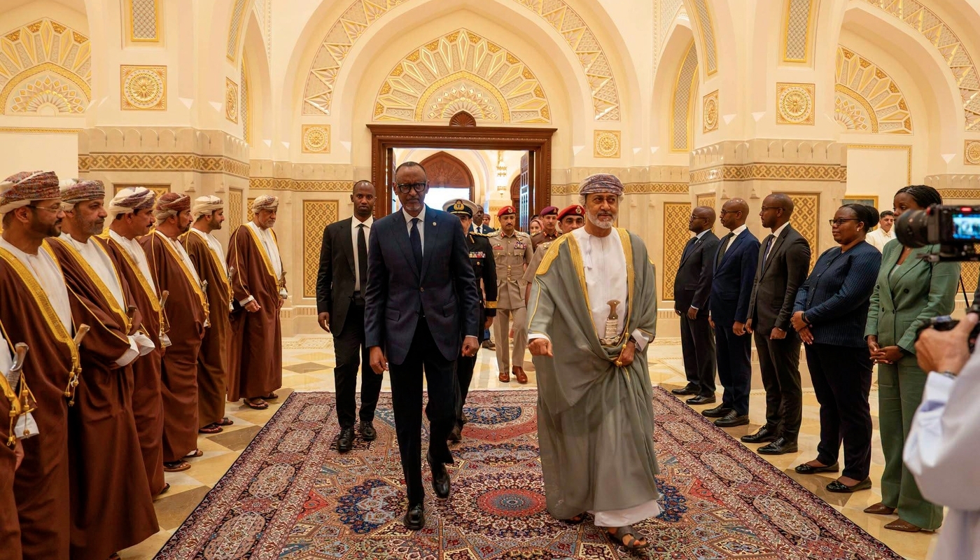 Le président rwandais Paul Kagame et le sultan d'Oman Haitham bin Tariq, à Mascate, le 8 septembre 2026.