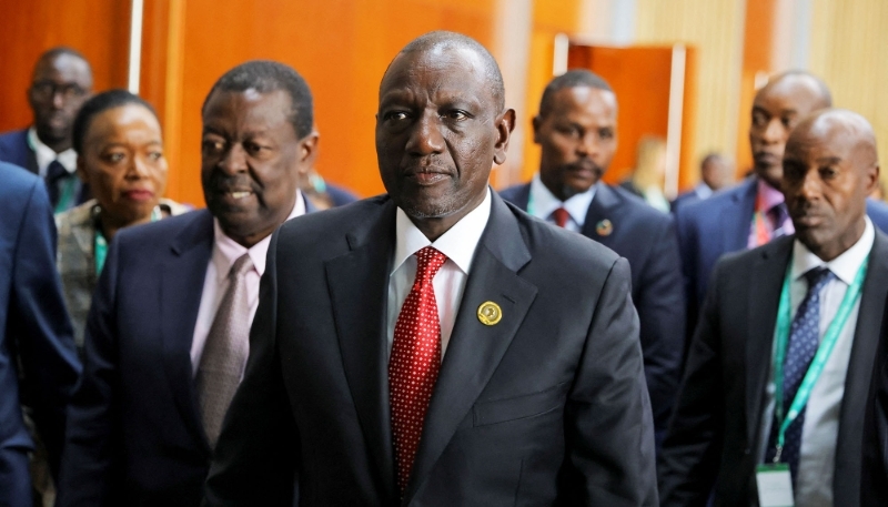 William Ruto arrive au 38e sommet de l'Union africaine à Addis-Abeba, le 16 février 2025.