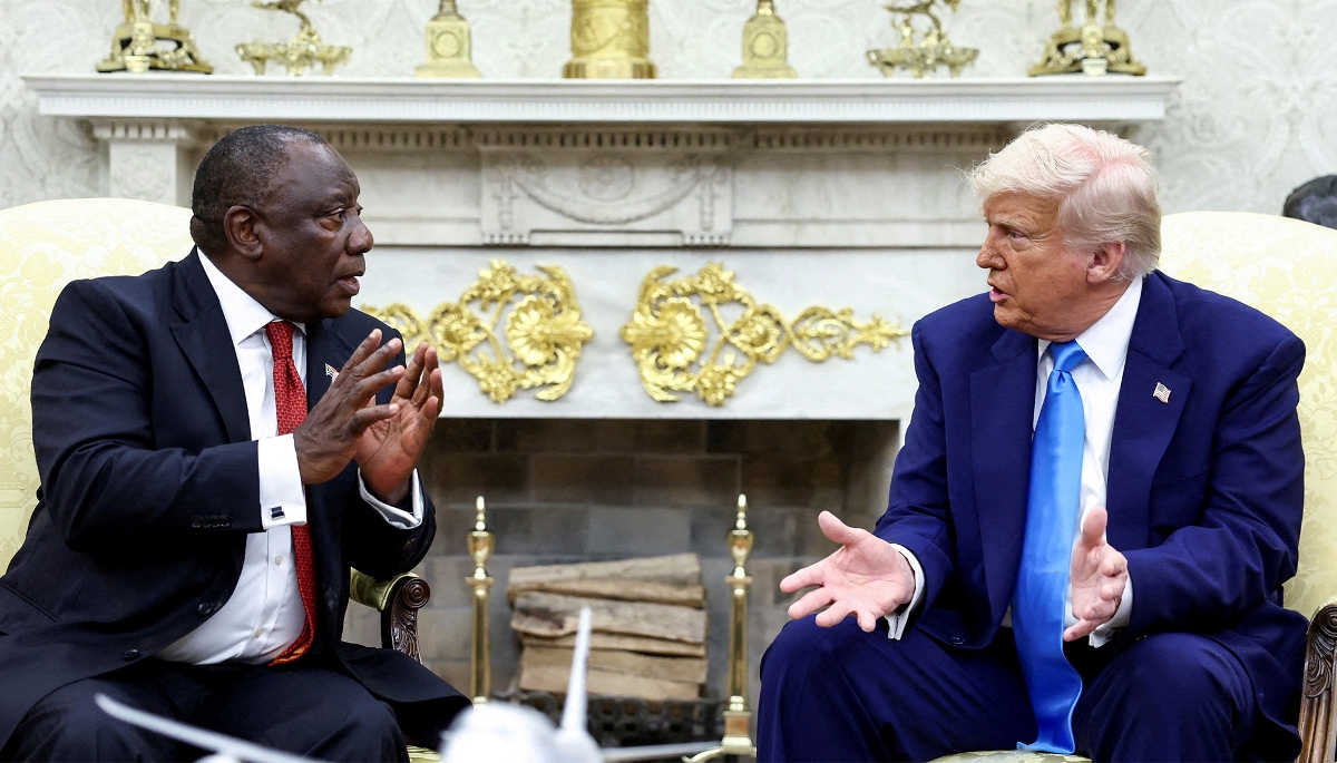 Le président sud-africain, Cyril Ramaphosa, et son homologue américain, Donald Trump, à Washington, le 21 mai 2025. 