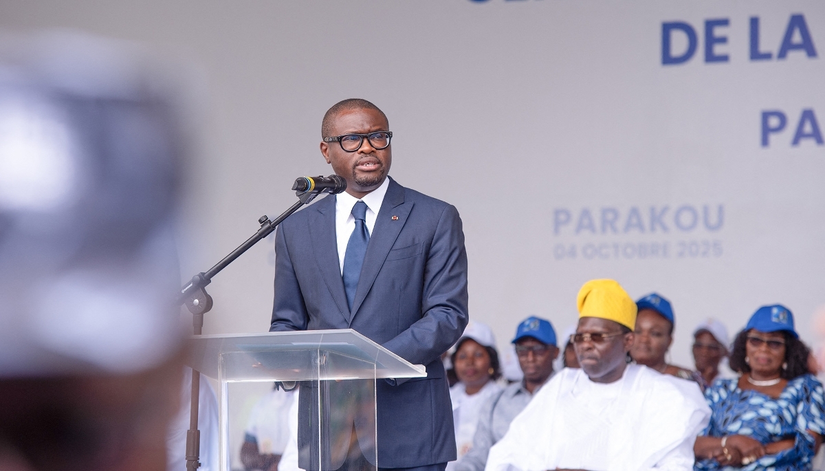 Le président du Bénin Romuald Wadagni, à Parakou, au Bénin, le 4 octobre 2025. 