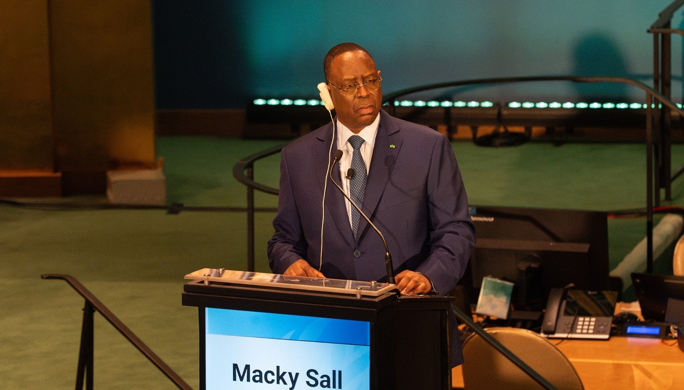 Macky Sall présente sa candidature au siège des Nations unies, à New York, le 23 juillet 2026.