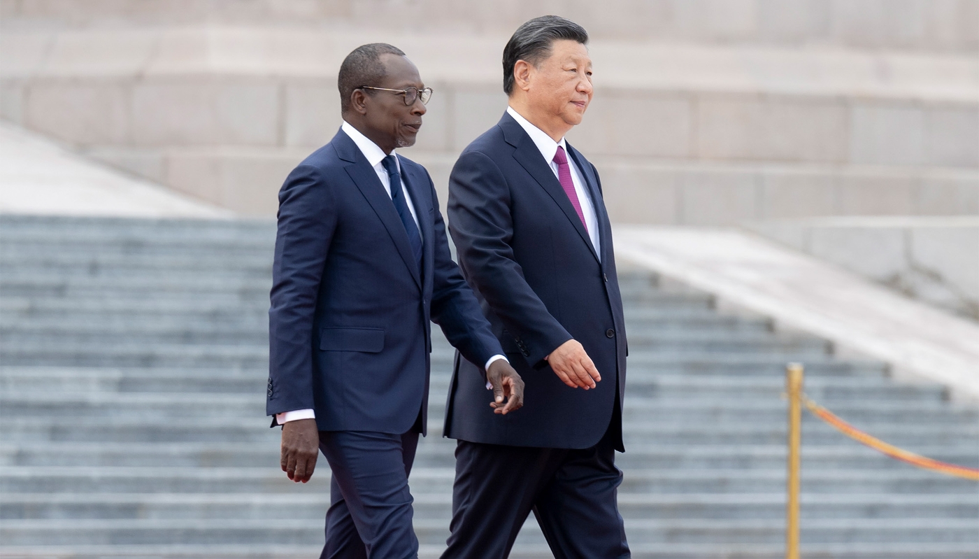 Patrice Talon et Xi Jinping, à Pékin, le 1er septembre 2023.