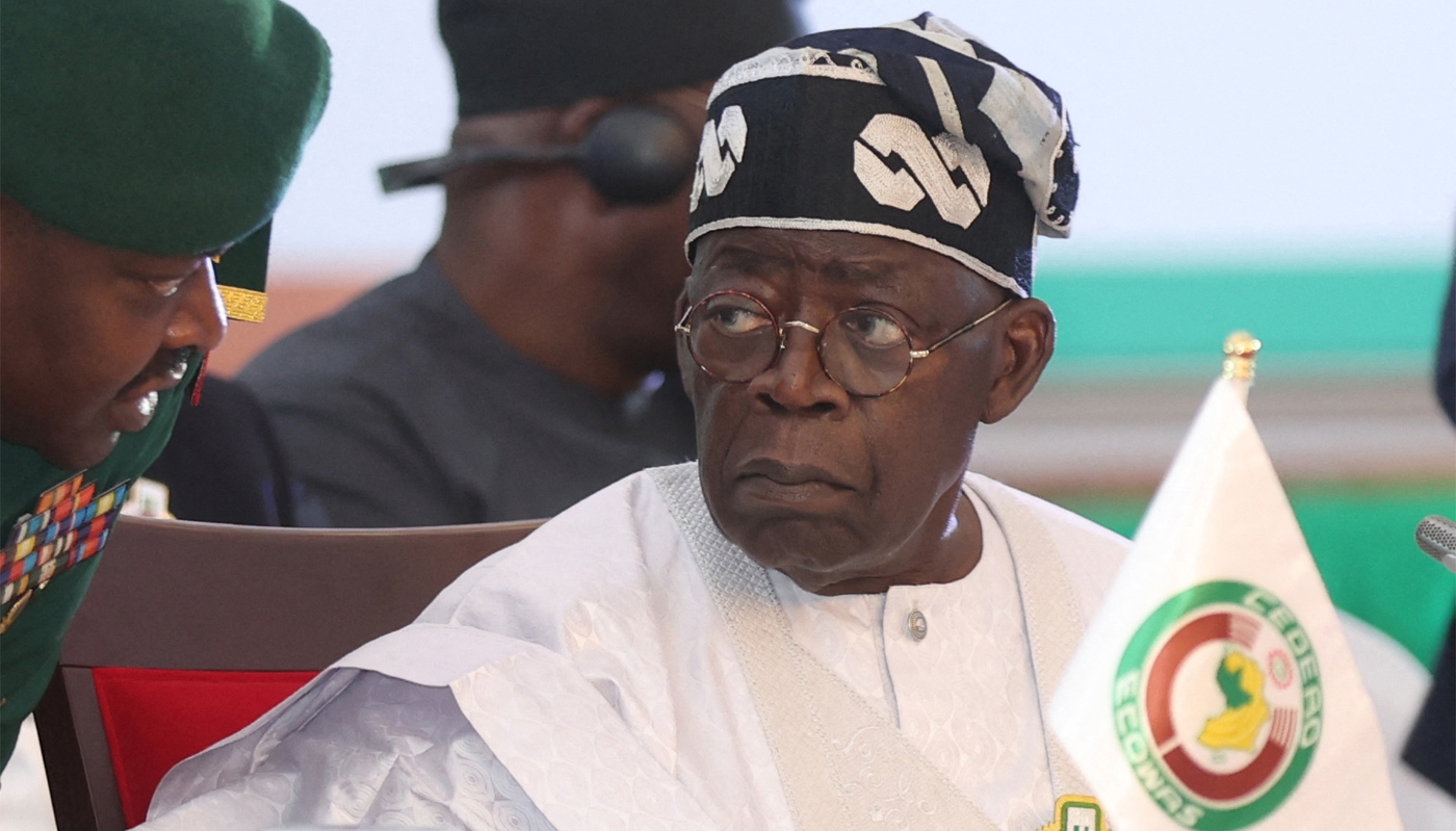 Le président nigérian Bola Tinubu lors de la 64e session ordinaire des chefs d'État et de gouvernement de la Communauté économique des États de l'Afrique de l'Ouest (CEDEAO), à Abuja, le 10 décembre 2023.