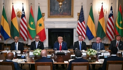 Le président américain, Donald Trump, lors d'un déjeuner multilatéral avec des chefs d'État africains en visite à la Maison blanche, à Washington, en juillet 2025.