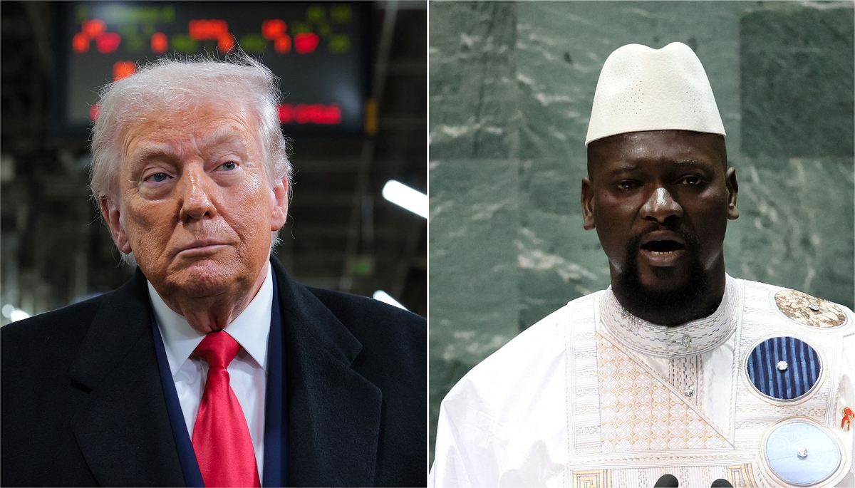 Photomontage du président américain Donald Trump et de son homologue guinéen Mamadi Doumbouya.