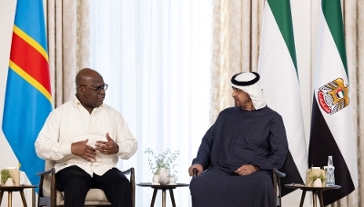 Le président de la République démocratique du Congo, Félix Tshisekedi, et le chef de l'État émirien,  Mohamed bin Zayed Al Nahyan, à Abu Dhabi, le 6 septembre 2024.