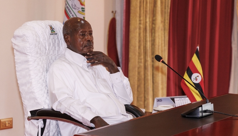 Le président Yoweri Museveni, le 25 avril 2025, à Kampala.