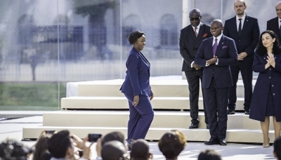 La secrétaire générale de l'OIF Louise Mushikiwabo lors du 19e sommet de la Francophonie, à Villers-Cotterêts, France, le 4 octobre 2024.