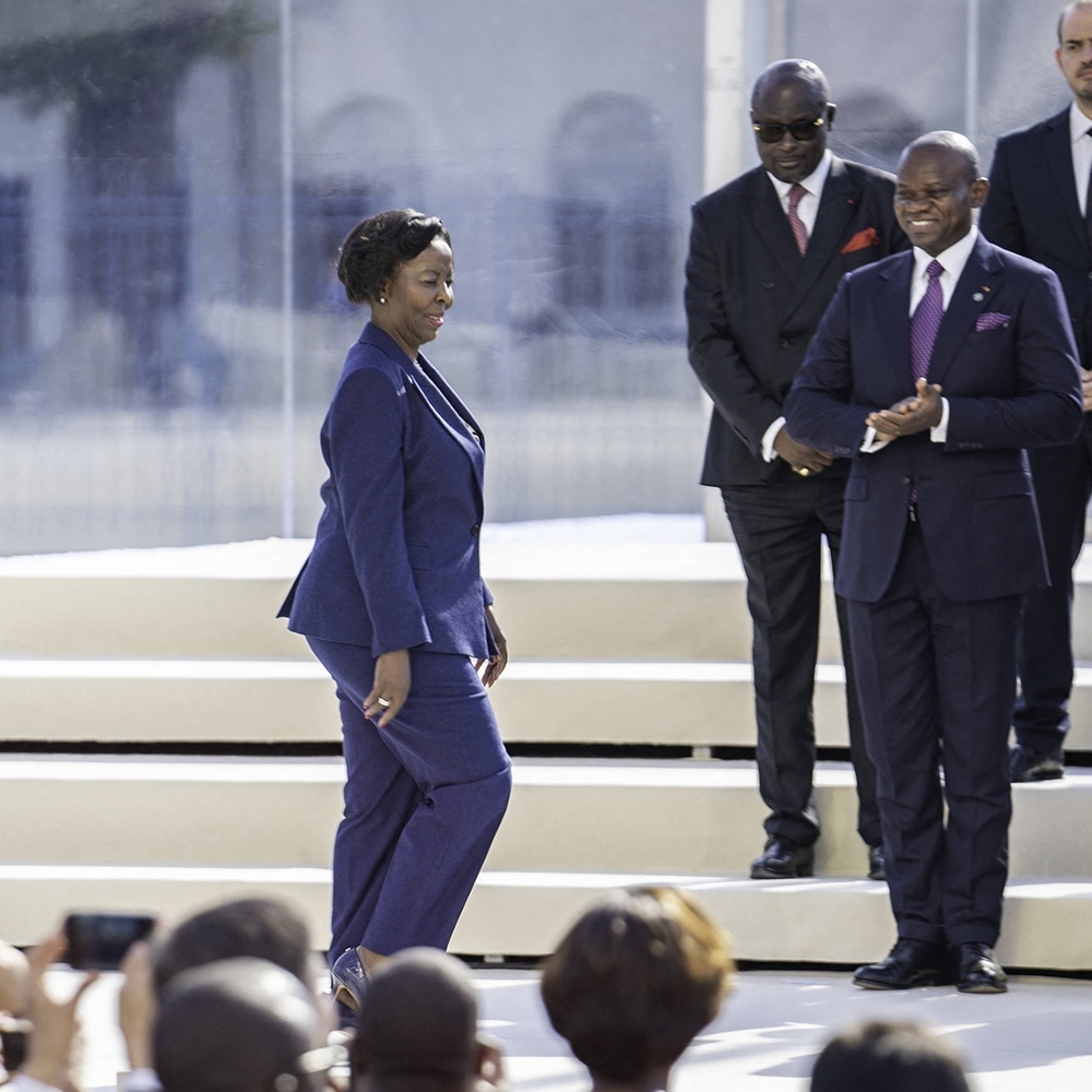 La secrétaire générale de l'OIF Louise Mushikiwabo lors du 19e sommet de la Francophonie, à Villers-Cotterêts, France, le 4 octobre 2024.