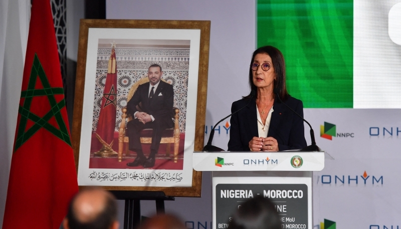 La directrice de l'Onhym, Amina Benkhadra, lors de la signature du memorandum of understanding sur le gazoduc Nigeria-Maroc, le 15 septembre 2022 à Rabat.