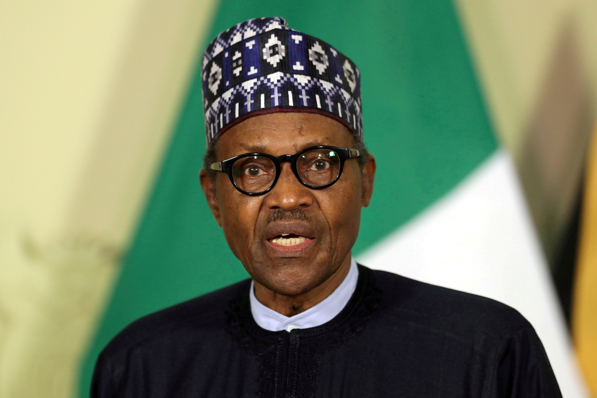 Le président Muhammadu Buhari en conférence de presse.