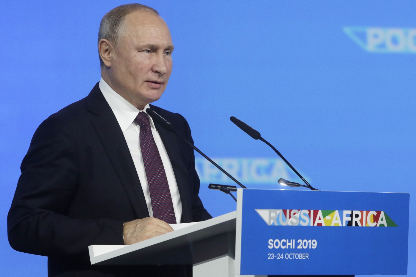 Le président russe Vladimir Poutine lors du sommet Russie-Afrique de 2019.