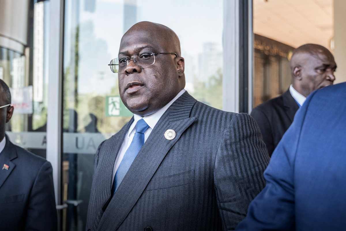 Le président congolais Félix Tshisekedi à la sortie du Conseil de paix et de sécurité de l'Union africaine, à Addis-Abeba, le 17 février 2023.