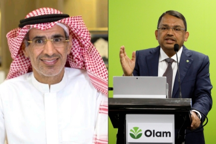 Le dirigeant de Salic, le Saoudien Sulaiman al-Rumaih, et le patron du groupe Olam, l'Indien Sunny George Verghese.