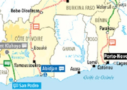Carte des lignes ferroviaires et des mines ouest-africaines