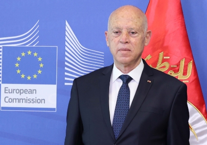 Le président tunisien Kaïs Saïed au siège de la commission européenne en 2021.