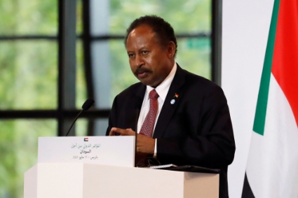 Le premier ministre soudanais Abdallah Hamdok lors du sommet des créanciers du Soudan à Paris, le 17 mai 2021.