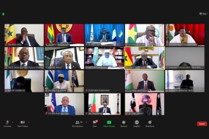 Capture d'écran de la réunion extraordinaire en visioconférence des chefs d'Etat de la Cedeao, le 8 septembre 2021, sur la situation en Guinée.