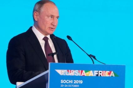 Le président russe Vladimir Poutine au sommet Russie-Afrique organisé à Sochi en 2019.