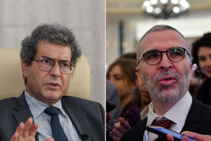 Le ministre du pétrole Mohamed Aoun (à gauche) et le patron de la NOC (National Oil Corp) Mustafa Sanalla.