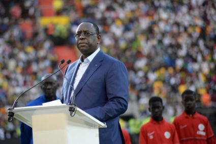 Le président sénégalais Macky Sall lors de la cérémonie d'inauguration du stade Abdoulaye Wade, à Diamniadio, le 24 février 2022.